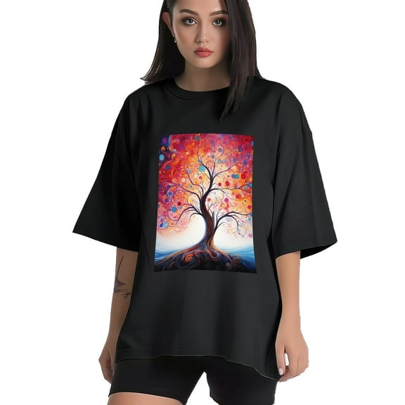 Plus Size Shirt for Women Black Tops for Women Short Sleeves Shirt for Women Trees 14 T Shirt Crewneck Shirt for Women XS