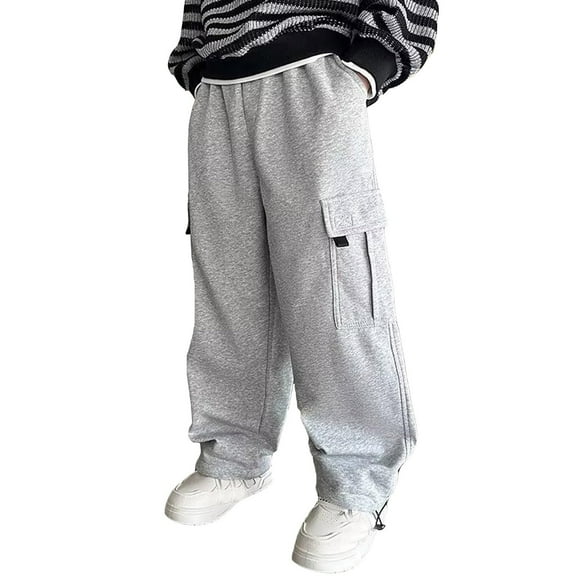 Ruyang Boys Baggy Cargo Sweatpants Y2K Elastic High Waisted Wide Leg Joggers Fall Winter Cotton School Athletic Pants Winter Clothes