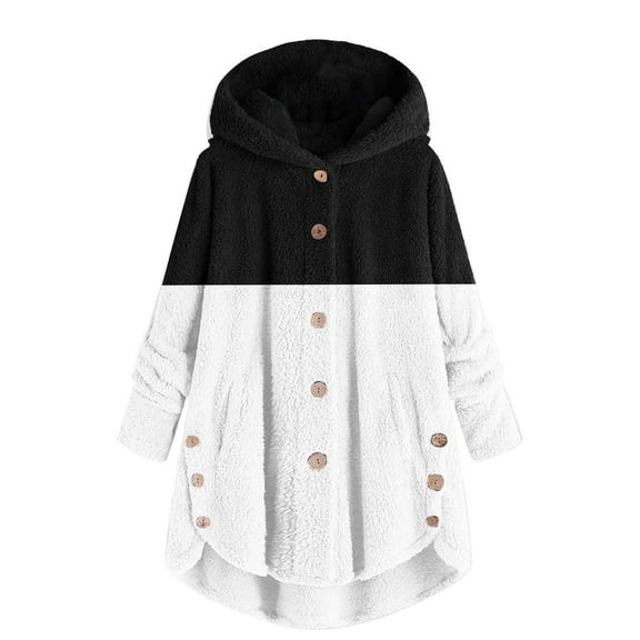 Mrat Fleece Lined Jacket Lady Water Proof Fashion Women's Button V-Neck Pullover Tops Long Sleeve Hooded Blouse Ciat Cropped Zip up Hoodie Lady S-170 Black L