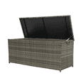 thumbnail image 4 of 113 Gallon Patio Deck Box, Outdoor Wicker Deck Storage Bench with Hinged Lid, Weatherproof Outdoor Storage Box Organization and Storage for Garden Tools Pool Supplies Patio Cushions Kids Toys, Gray, 4 of 12