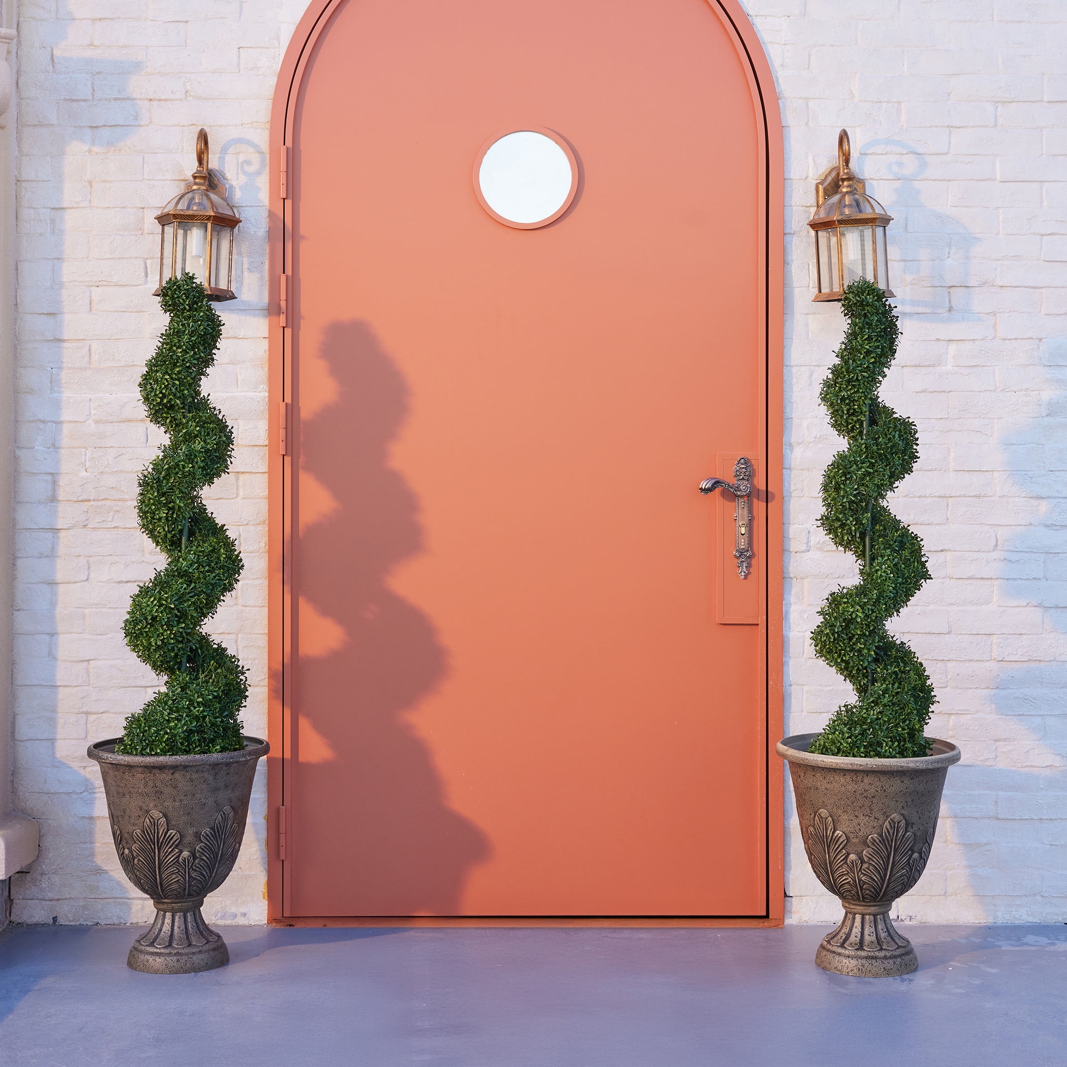 DR.Planzen 2 Pack 4FT Artificial Boxwood Spiral Topiary Tree – 900 Leaves Faux Boxwood Plant, UV Resistant Outdoor Fake Plant – Realistic Front Door Entryway Porch Decor Tree for Outdoor Garden Patio