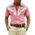 thumbnail image 2 of HOWPAY Mens Shirts Short Sleeve Button down Western Cowboy Print Beach Vacation Tee Stretch Casual Loose Fit Oversized Soft Summer Clothes Pink XXL, 2 of 4
