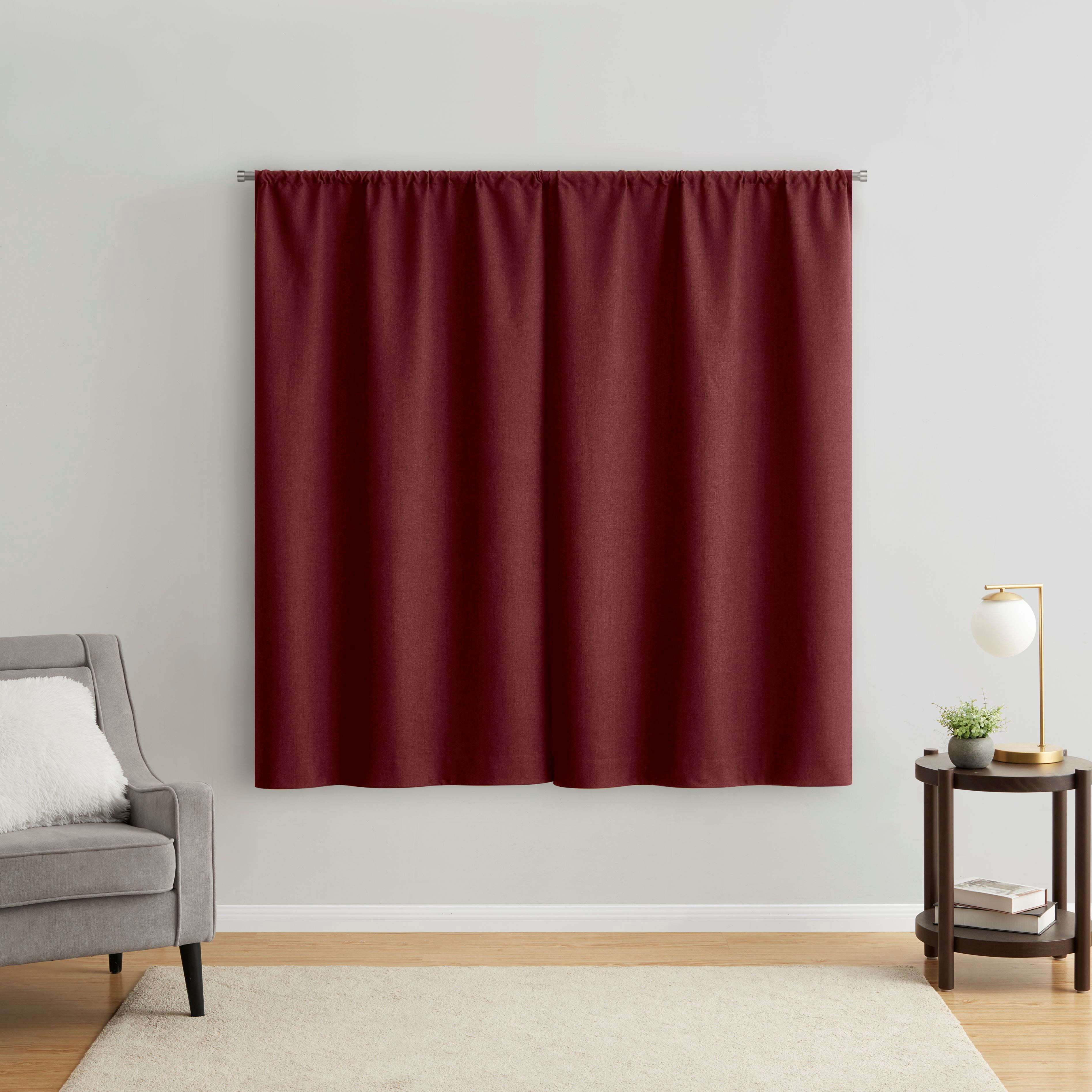 (3 pack) Mainstays Twill Blackout Rod Pocket 4 Piece Curtain Set, Luscious Merlot, 27.5" W x 63" L