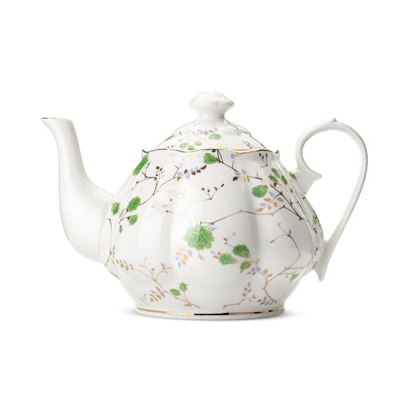 Btat- Tetera Floral 38 Oz Blanca Con Rosas Verdes Y Adornos Dorados Tetera De Porcelana Cerámica Apta Para Lavavajillas Regalos De Navidad