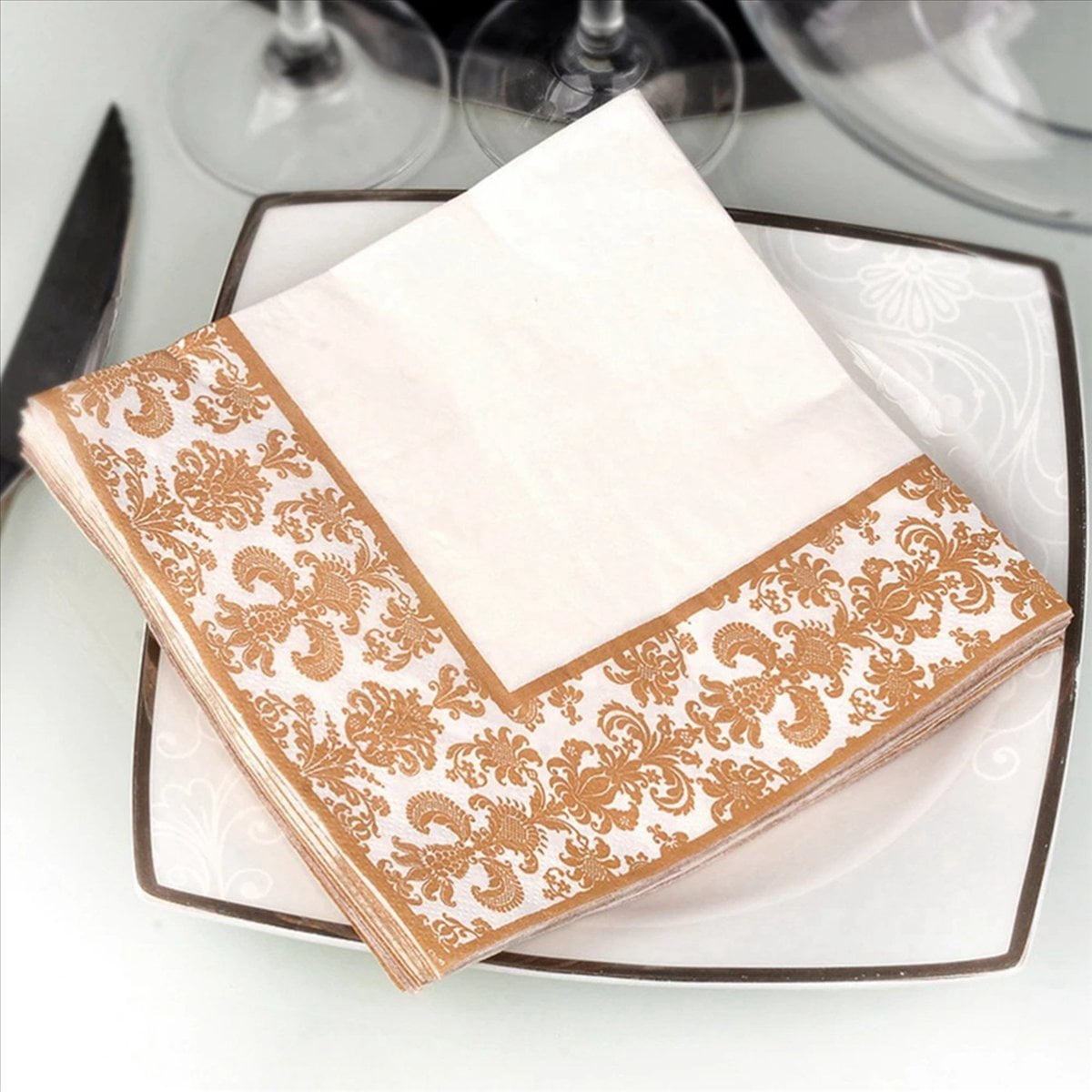 2X 100Pcs Gold Printing Disposable Napkin Tissue Paper Printed Napkins for Restaurant And Hotel (Golden + White)