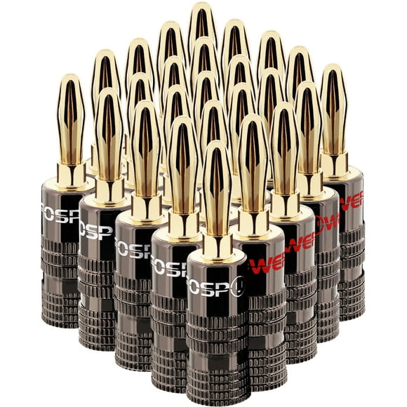 FosPower Banana Plugs 12 Pairs / 24 pcs, Closed Screw 24K Gold Plated Banana Speaker Plug Connectors for Speaker Wire, Wall Plate, Home Theater, Audio/Video Receiver, Amplifiers and Sound Systems
