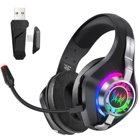 2.4GHz Wireless Gaming Headset for PC, Ps5, Ps4, Switch, Laptop, Mobile, Mac. Type-C Ultra Stable Bluetooth 5.3 Gaming Headphones with Noise Canceling Mic, 7.1 Surround Sound, Stereo Sound, RGB Light