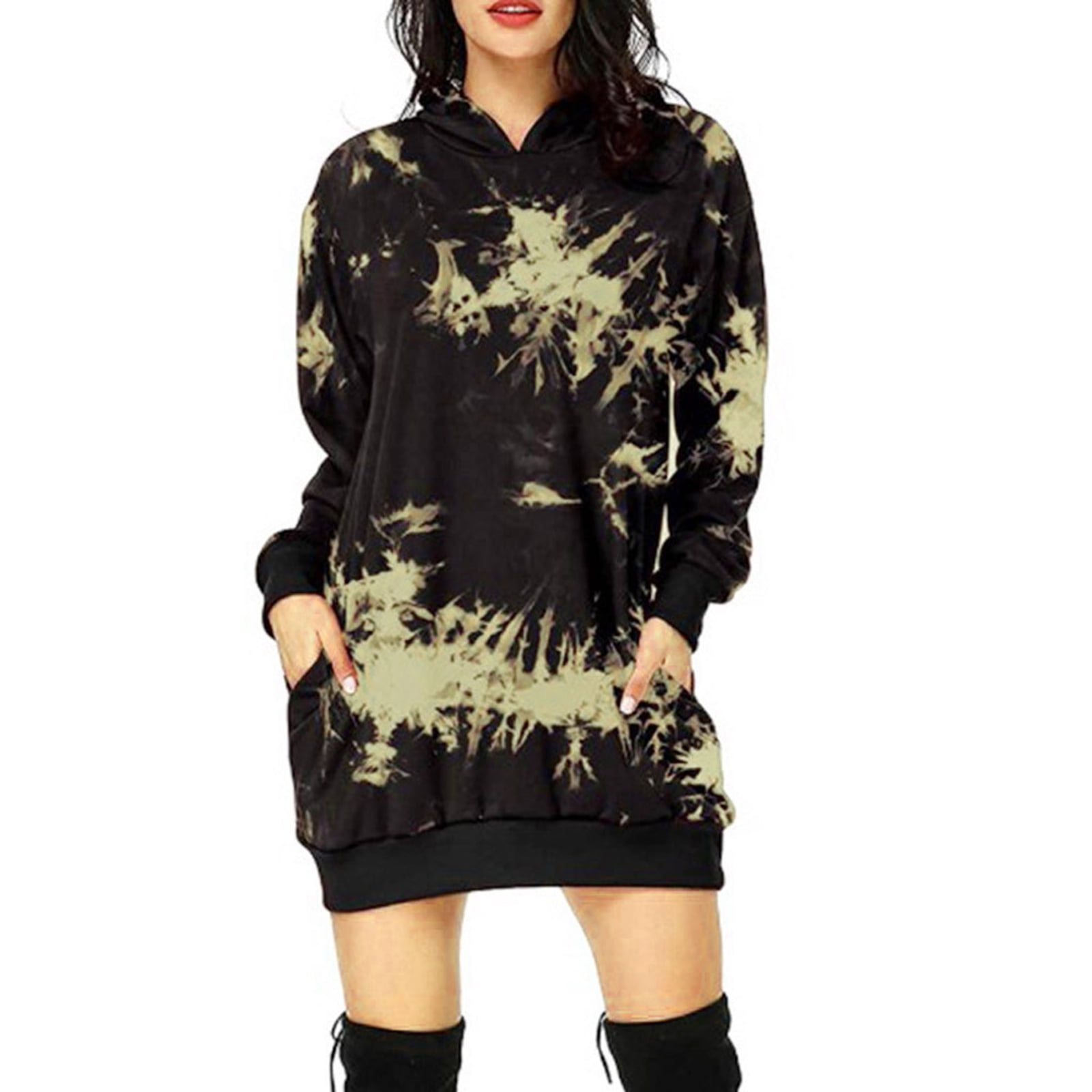Women Loose Fit Hoodies Dress, Fashion 