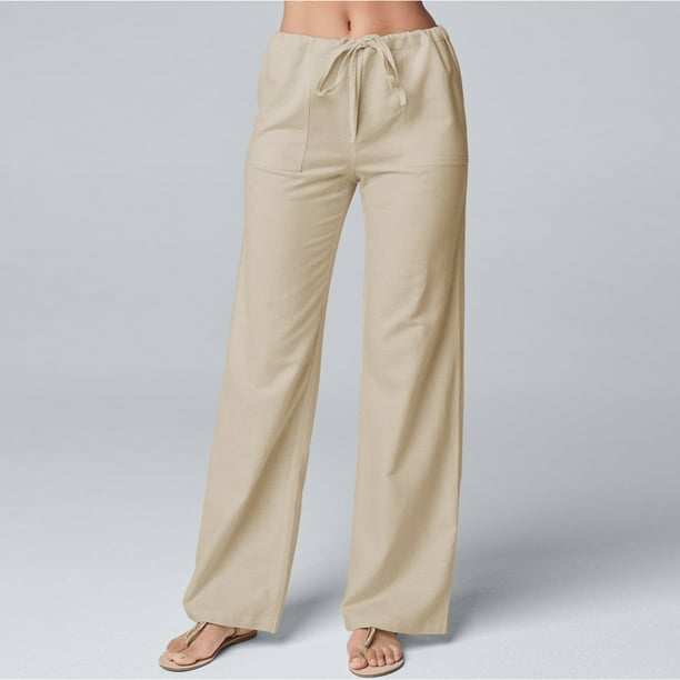 Pantalones Finos Pantalones casuales de mujer Pantalones con cordón de cintura alta Suave Longitud total Primavera Verano Cgtredaw Caqui S para Mujer