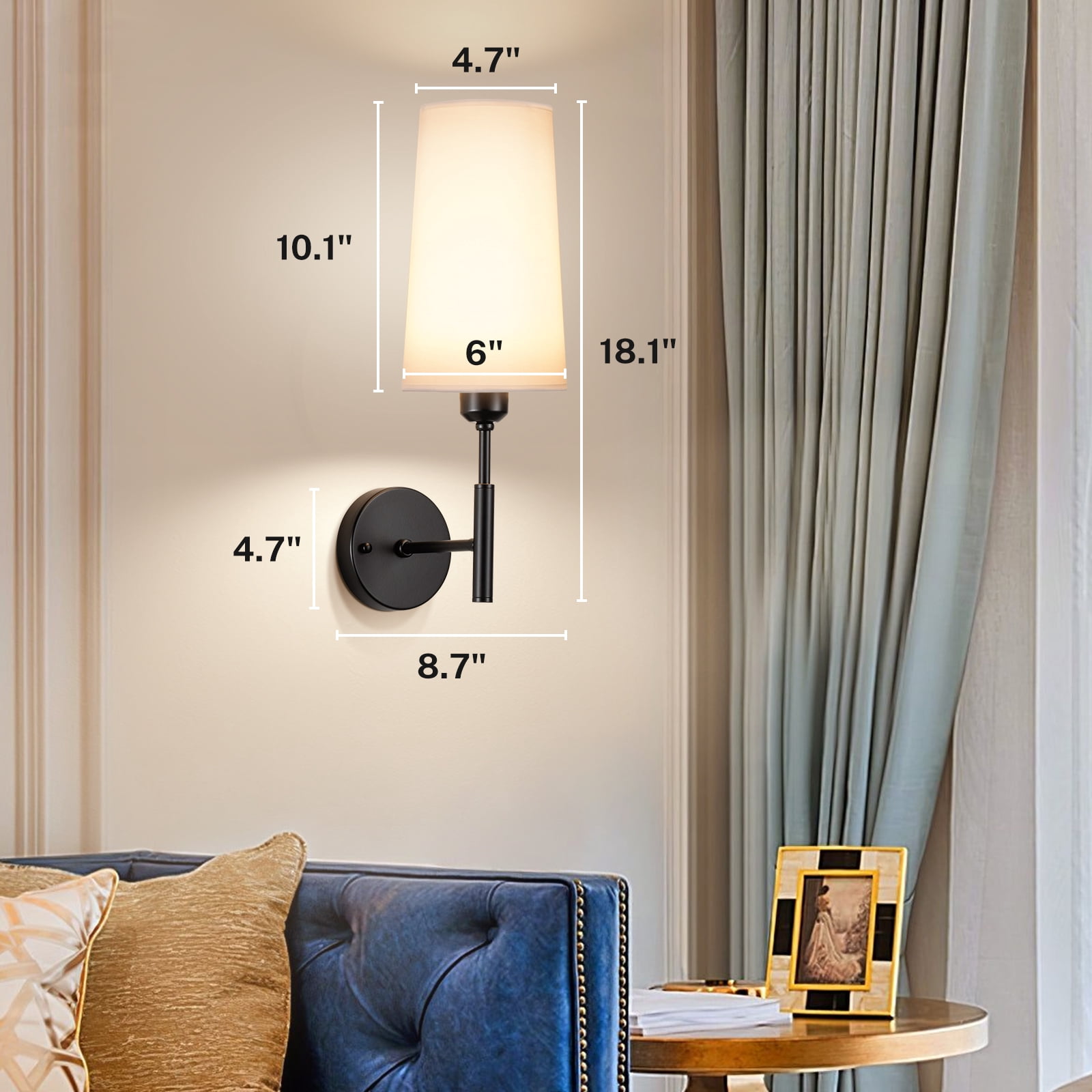 Battery Operated Wall Sconce Set of Two,13000mAh Wall Sconces, Rechargeable Wall Sconce With Remote,Dimmable Wireless Battery Powered Wall Lamp Decor For Bedroom Living Room,Black