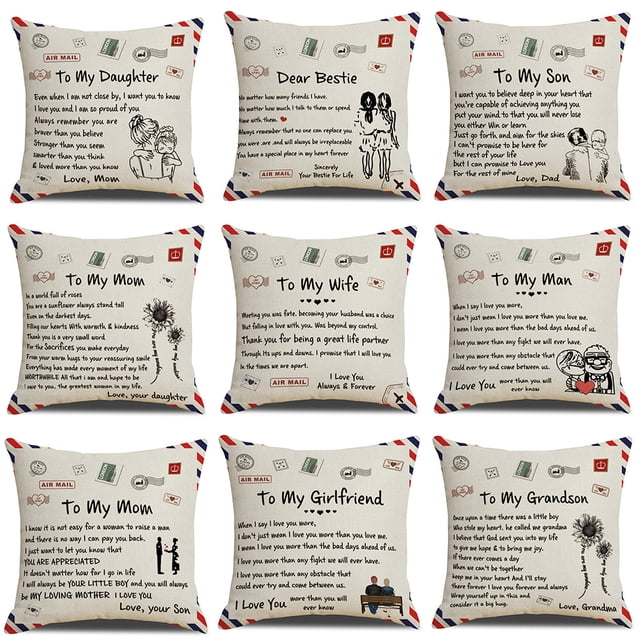Juego de 9 fundas de almohada de lino con frases inspiradoras decorativas