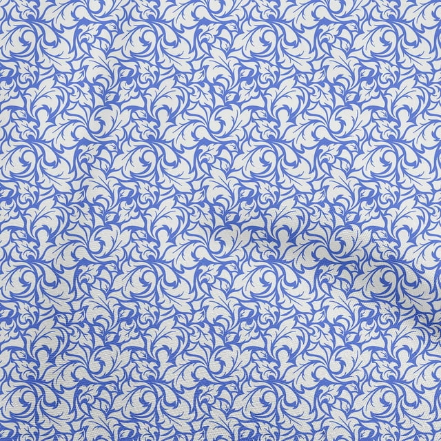 oneOone Rayon White & Blue Fabric Florals Fabric For Sewing Printed Craft Fabric By The Yard 56 Inch Wide-RX