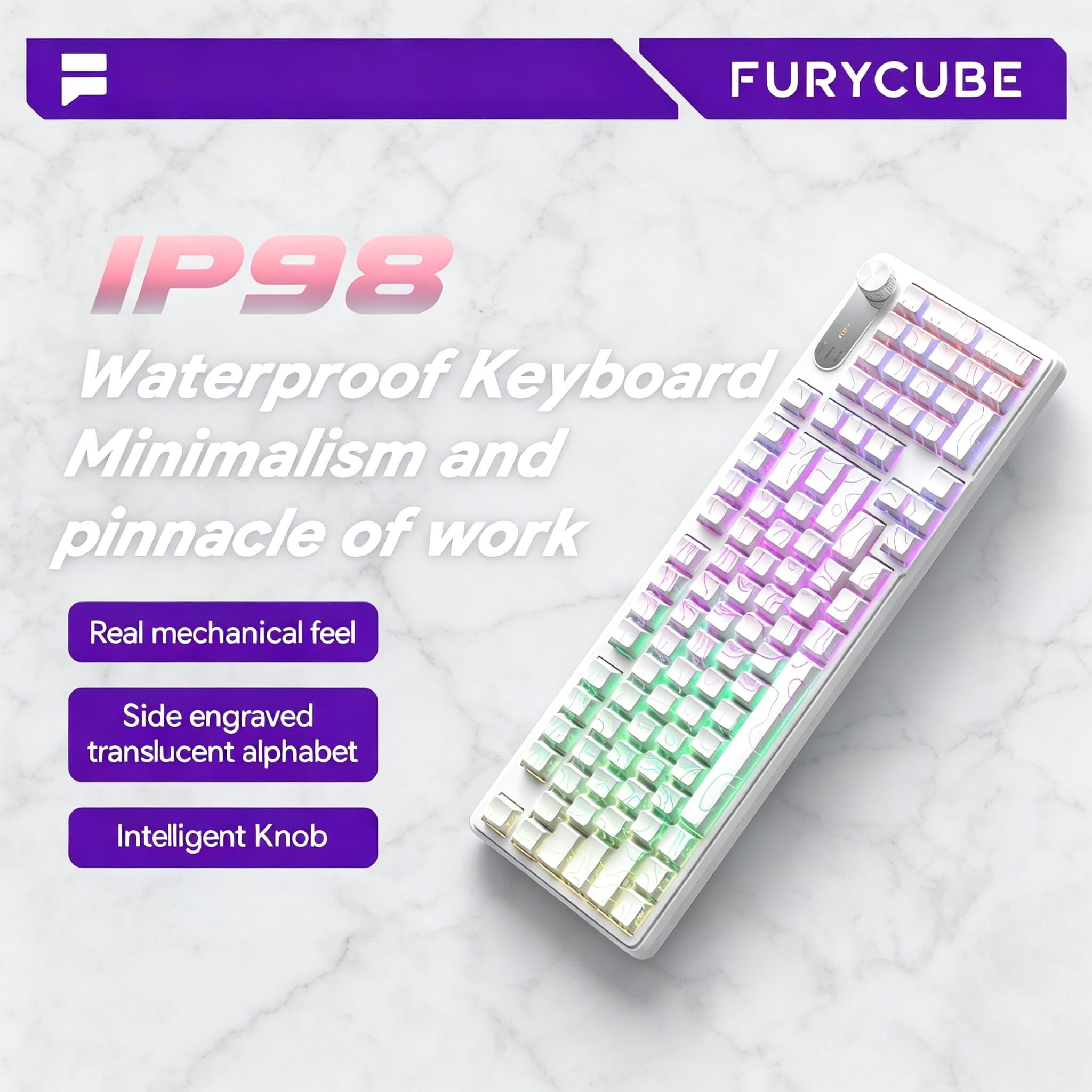 Rechale IP98 Mechanical Feel Keyboard, 98-Key Wired Gaming Keyboard, IPX8 Waterproof Side Printed PBT RGB Keycaps, 19-Key Anti-Ghosting (White)