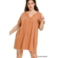 thumbnail image 3 of Zenana Women & Plus Relaxed Fit Gauge Rolled Short Sleeve Raw Edge Mini V-Neck T-Shirt Dress, 3 of 6
