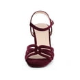 thumbnail image 5 of BLISSFUL STEP Women's Square Toe Velvet Slingback Block Heels Sandals Burgundy 8.5, 5 of 7