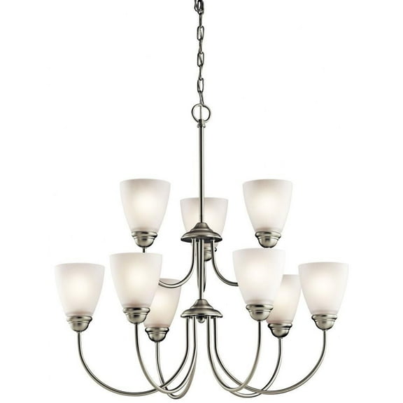 Farmhouse Nine Light Chandelier-Brushed Nickel Finish-Incandescent Lamping Type Bailey Street Home 147-Bel-1788453