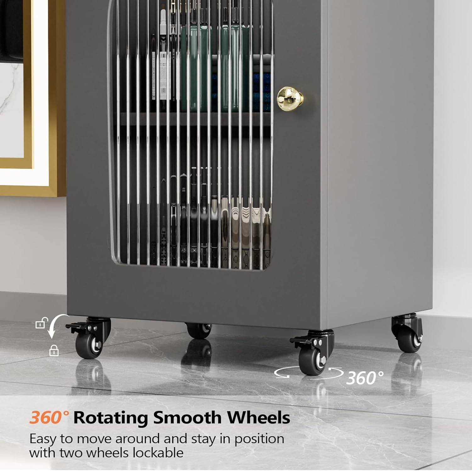 Salon Trolley Cart with Wheels, Hair Cart Mobile Storage Cabinet with Glass Door & Dryer Holder, Esthetician Cart Rolling Salon Station for Barber Beauty Spa Tattoo,Gray