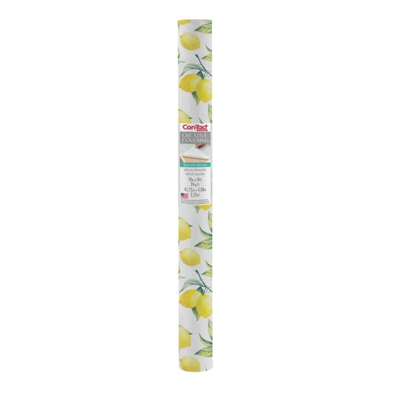 Con-Tact Creative Coveringâ„¢ Printed Vinyl Top - Lemons SM, 18 in. x 16 ft., Best Used for Surface Protection and Shelf Organization