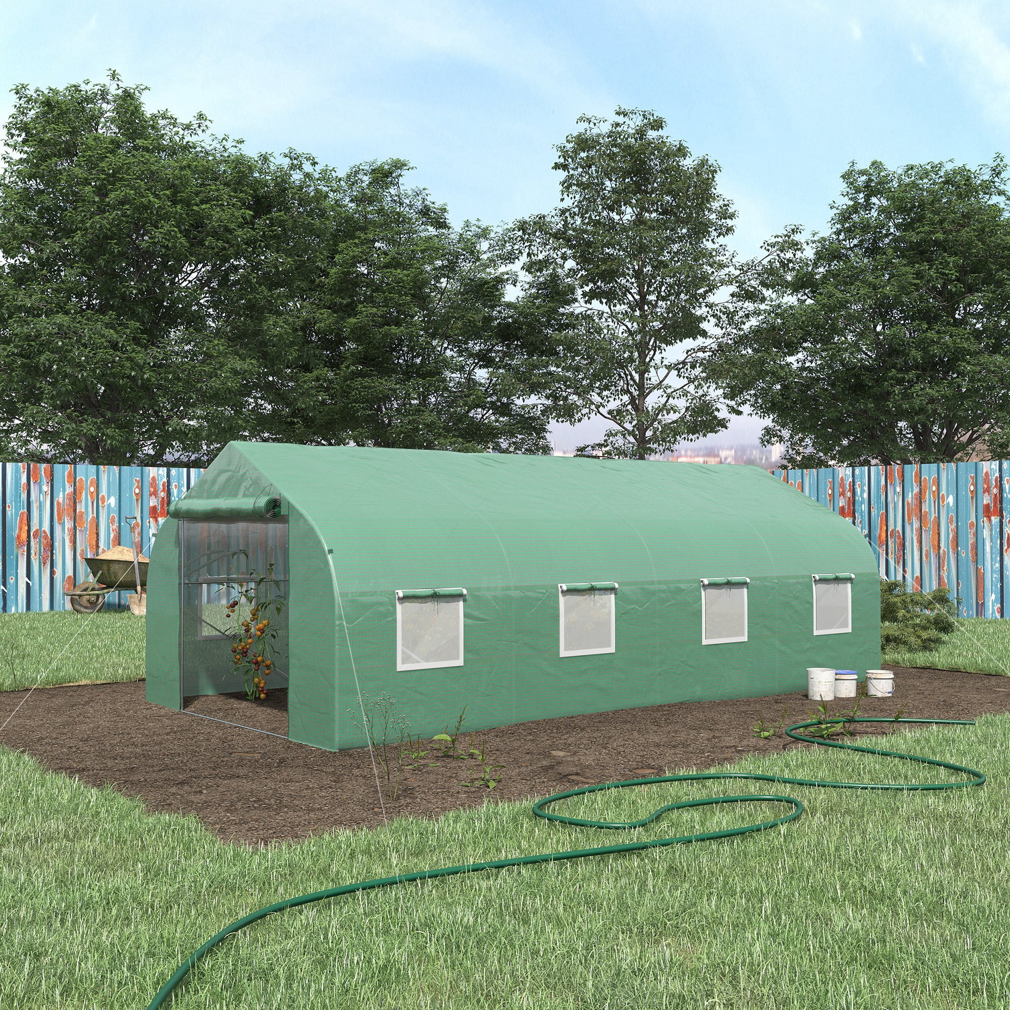 CoSoTower 20' X 10' X 7' Walk-In Tunnel Greenhouse with Zippered Mesh Door and 8 Mesh Windows, Gardening Plant Hot House with Galvanized Steel Hoops, Green