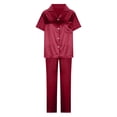 thumbnail image 4 of BLVB Women's Silk Satin Pajamas 2 Piece Outfits Short Sleeve Button down Shirt and Wide Leg Pants Sets Sleepwear Pjs, 4 of 6