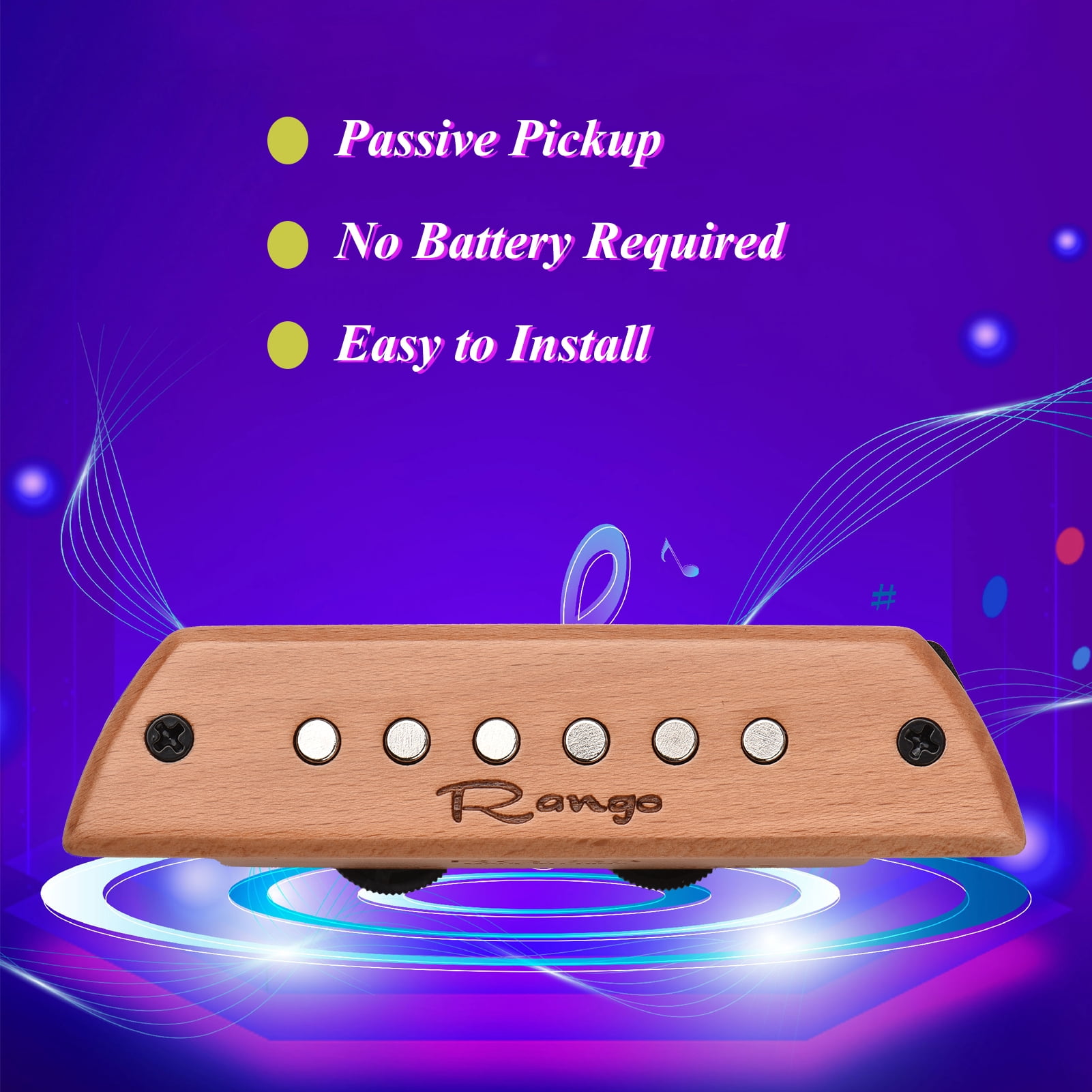 Passive Soundhole Pickup RG-S3 Acoustic Guitar Magnetic Pickup Beech Wood Passive Magnetic Soundhole Pickup No Battery/Drilling Required