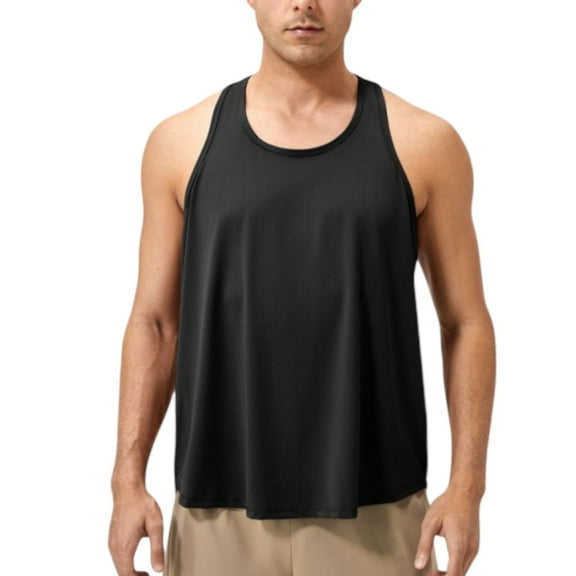 Active Men's Racerback Muscle Tank Top with Wide Armholes and Breathable Athletic Fit - Large, Black