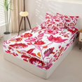 thumbnail image 2 of jejeloiu Bold Floral Zipper Twin Comforter Sets with Fitted Sheet and 2 Pillowcases For Girls,Exotic Print Zipper Bedding Set,Red Pink White,Pink Reversible,4 Pieces, 2 of 7