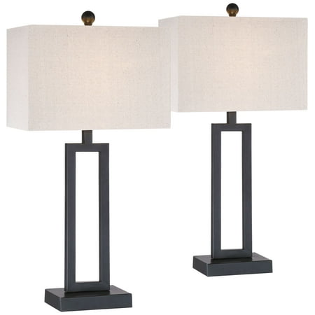 Modern Lamp Base 360 Lighting Modern Table Lamps Set of 2 Open Rich Black Base Rectangular Off White Fabric Shade for Living Room Bedroom Office ()