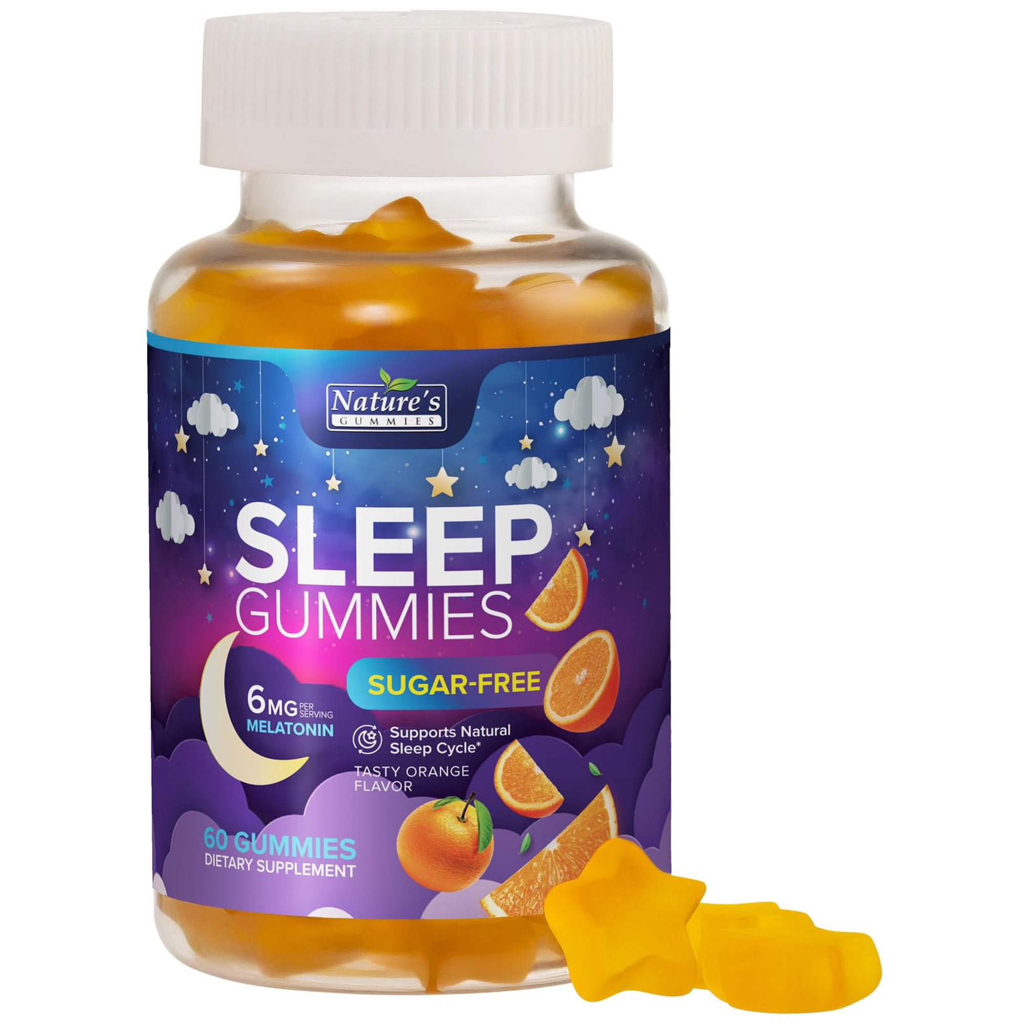 Sleep Gummies - 6mg Melatonin - Sugar-Free Melatonin Gummy, Sleep Support for Adults - Extra Strength Sleeping Gummy Supplement - Supports Restful Sleep - Tasty Orange Flavor - Vegan - 60 Gummies