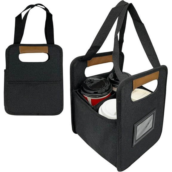 Portable Drink Carrier with 4 Cup Holder, Reusable Insulated Coffee Cup Carrier with Handle for Delivery, Foldable Drink Caddy for Hot & Cold Drinks