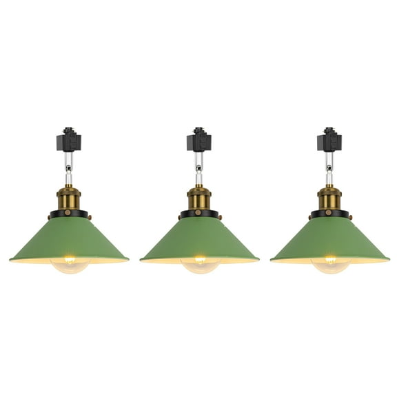 KAYYELAMP Set of Three Adjusted Angle Rotated Degree H-Type Metal Track Lamp E26 Copper Base Green Shade Classic Design for Kitchen Bar Sink Counter(No Bulb, Track)
