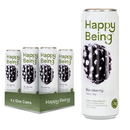 Happy Being Blackberry White Tea – Antioxidant & Polyphenol Rich, Infused with Turmeric, Elderberry, Plant-Based, Low Sugar & Low Calorie Drinks, 12oz (4 Pack)
