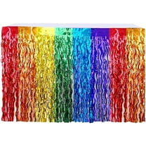 Hzzsbu Rainbow Wavy Table Skirt Party Decorations, Rainbow Party Table Decorations, Rainbow Metallic Foil Tinsel Table Skirts for Birthday Wedding Party Supplies
