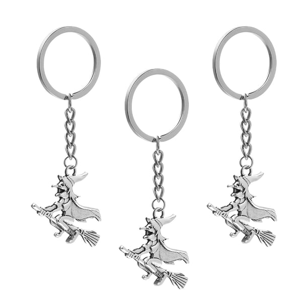 3pcs bruja adornos de la cadena de llaves de la bruja de halloween en la escoba de la cadena de llave colgante de mochila única