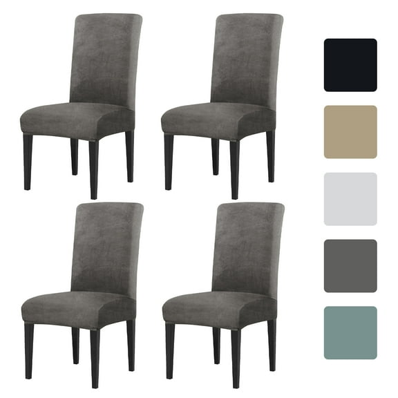 Velvet Dining Chair Covers Stretch Chair Covers for Dining Room Set of 4 Parson Chair Slipcovers Chair Protectors Covers Dining, Soft Thick Solid Velvet Fabric Washable, Grey
