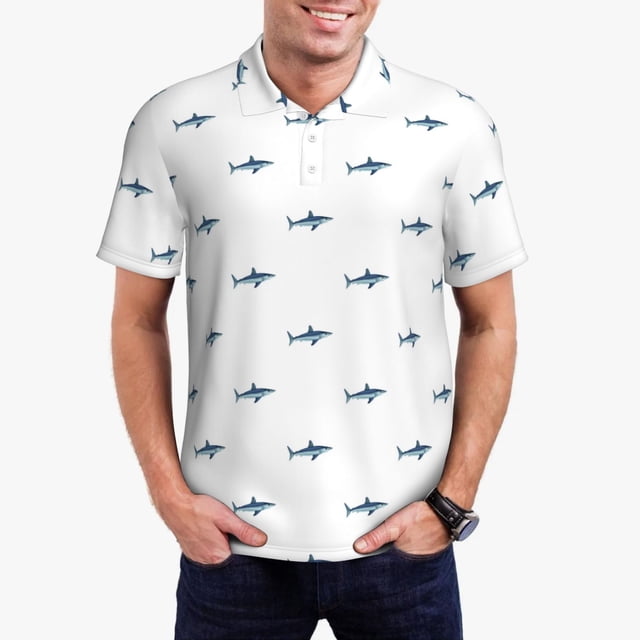 Balery Cute Shark Camisa Polo de Hombre con Estampado, de Manga Corta y Tejido Medio, Camisa Tipo Golf Polo-4X-Large