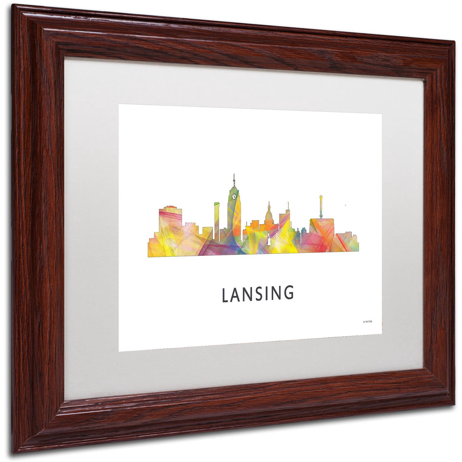 Trademark Fine Art 'Lansing Michigan Skyline WB-1' Canvas Art by Marlene Watson, White Matte, Wood Frame