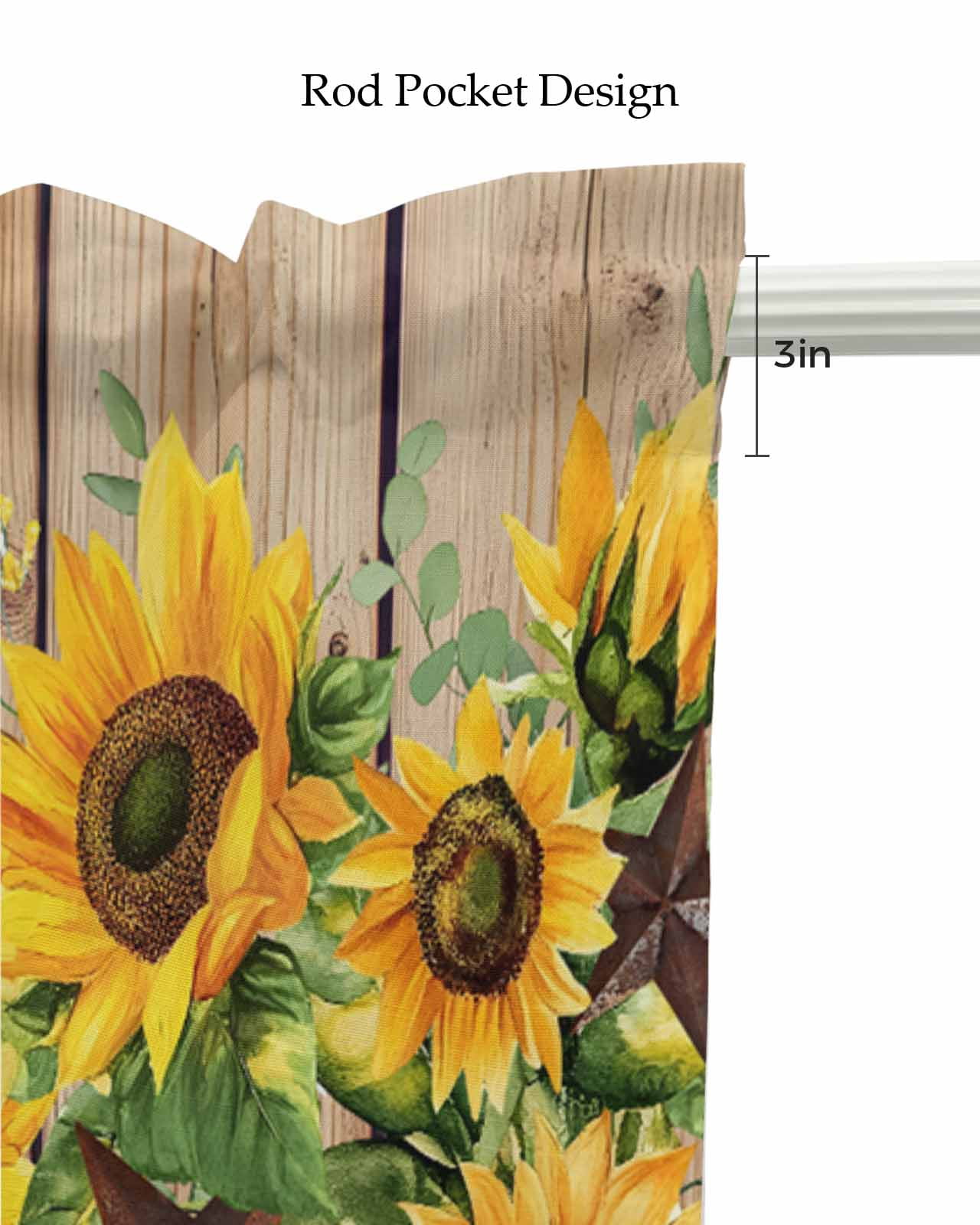 Brown Sunflower Kitchen Valances for Windows Farmhouse Linen Window Valance Curtain for Living Room Window Treatment Rustic Country Star Spring Summer Wooden Valance Rod Pocket Topper, 42 x 18 Inch