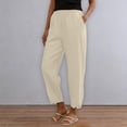 thumbnail image 4 of Women's Pants Casual Slub Cotton Short Stacked V Hem Loose Fit Straight Leg Trousers Flowy Pants, 4 of 9