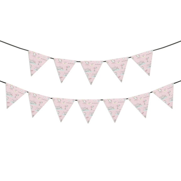 Hello kitty Banner Triangle Bunting Banner, 12 Pieces Christmas Party Bunting Canvas Flags Pennant Garland for Christmas Halloween Party Outdoor and Home Decoration