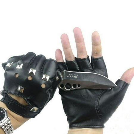 Hot Men´s Anti-skid Gloves Half Finger Fingerless Cycling Biker Sports Hip Hop Punk PU Leather Gloves