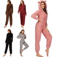 thumbnail image 4 of Pijama de forro polar para mujer, con capucha, peludo, cálido, mono, mono, ropa de dormir Irfora Negro/3X-grande, 4 of 7