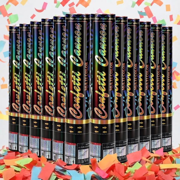Confetti Cannon Party Poppers 12 Pack, 12 Inch Multicolor Paper Confetti Shooters for Birthday Parties, Graduation, Wedding, New Year, Christmas and Celebration Decorations
