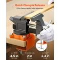 thumbnail image 4 of VEVOR Bench Vise, 4.5 Inch, Portable Workbench Vice with 270° Swivel Base, Quick Release Rotating Bench Clamp, Cast Iron Construction, for Woodworking, Metalworking, Drilling, Sawing, Cutting Conduit, 4 of 9