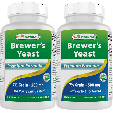 2 Pack Best Naturals Brewers Yeast 7-1/2 Grains with vitamin B1, Vitamin B2 and Niacin,500 mg,240 Tablets