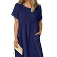 thumbnail image 3 of DYMADE Women Plus Size Loose Round Neck Solid Color Short Sleeve Casual Dress, 3 of 4