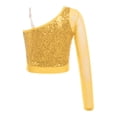 thumbnail image 5 of iiniim Girls Sparkle Sequins Ballet Dance Crop Tops Mesh Sleeve One Shoulder T-Shirt Jazz Hip Hop Dancewear Gold 16, 5 of 7