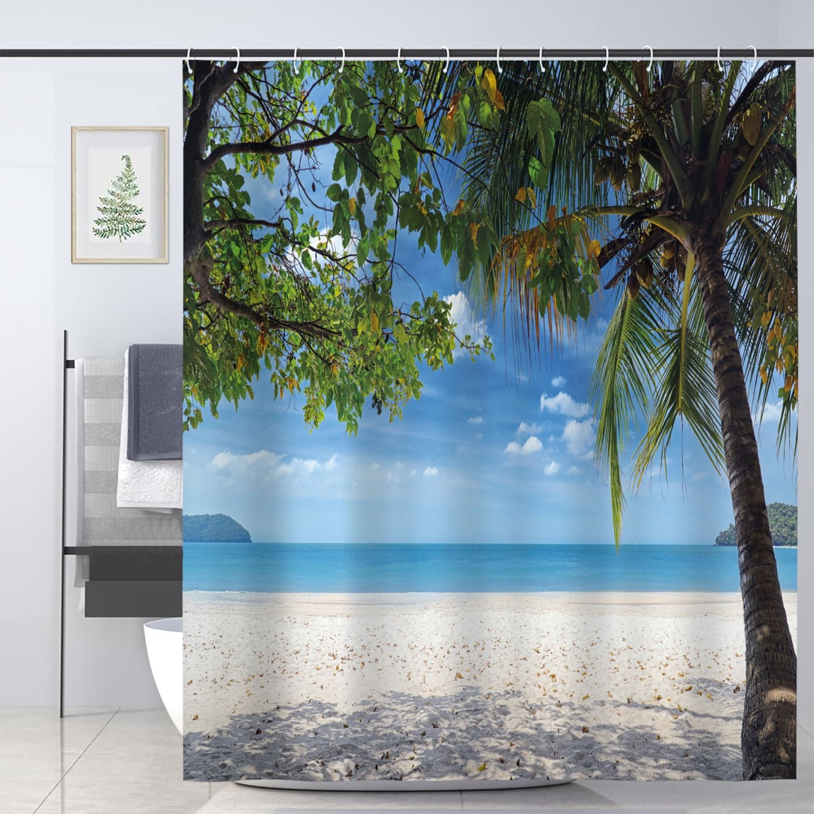 JOOCAR Summer Shower Curtain for Bathroom Decoration Fabric Shower Curtain set with 12 Hooks,72x72