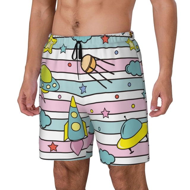 Fotbe Space Doodle Traje de Baño para Hombre – Shorts de Natación de Secado Rápido con Forro y Bolsillos-Small