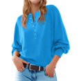 thumbnail image 1 of Suéter de Cuello Redondo con Botones para Mujer, Larga, Estilo Henley, Ideal para Otoño. Camisetas Tipo Jersey de Punto Suelto y Moderno. Azul XL, 1 of 7